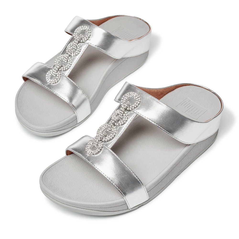 Fitflop Womens Slides Silver - Fino Sparkle - 85YMBCPAO